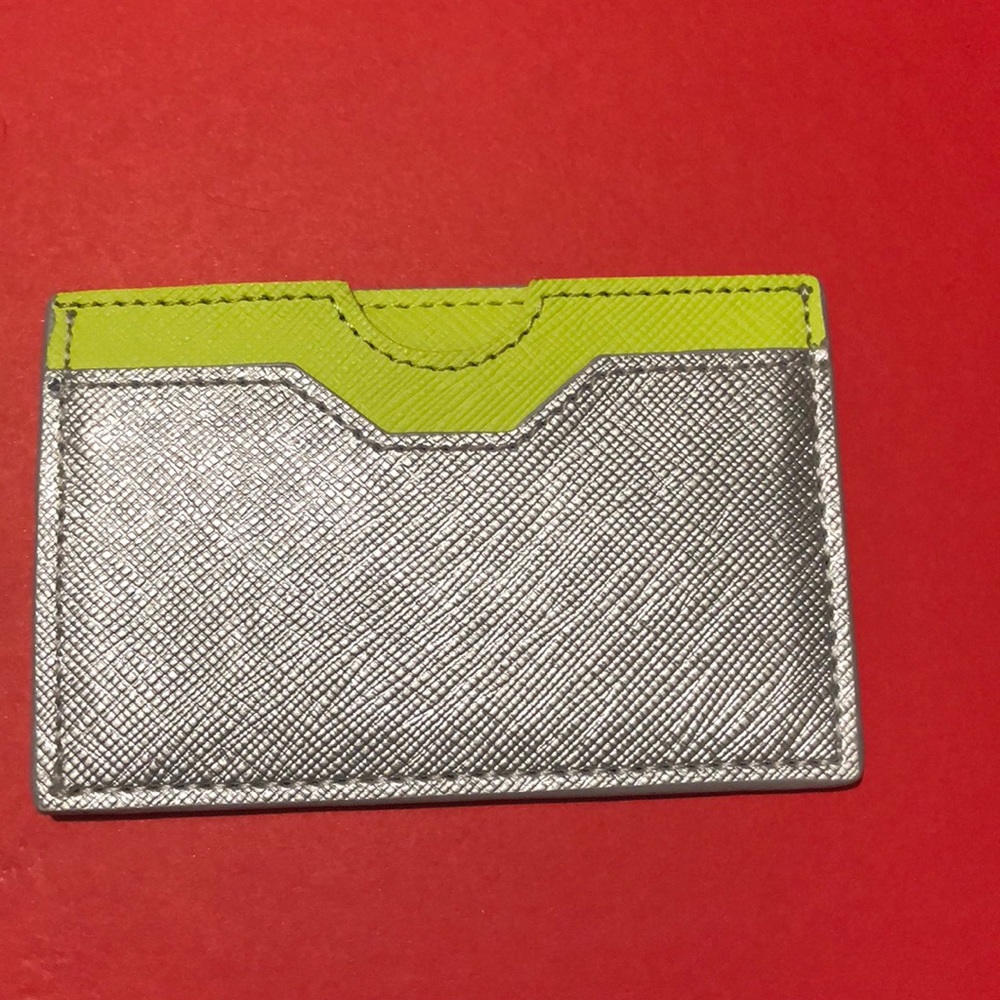 Neon green and silver Jcrew card holder